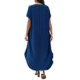 thumbnail image 3 of Robes Grande Taille Décontractées Col en V Couleur Unie Coupe Ample Robe Grande Taille Plage Robe d'Invité de Mariage Bleue XXXXXL, 3 of 6