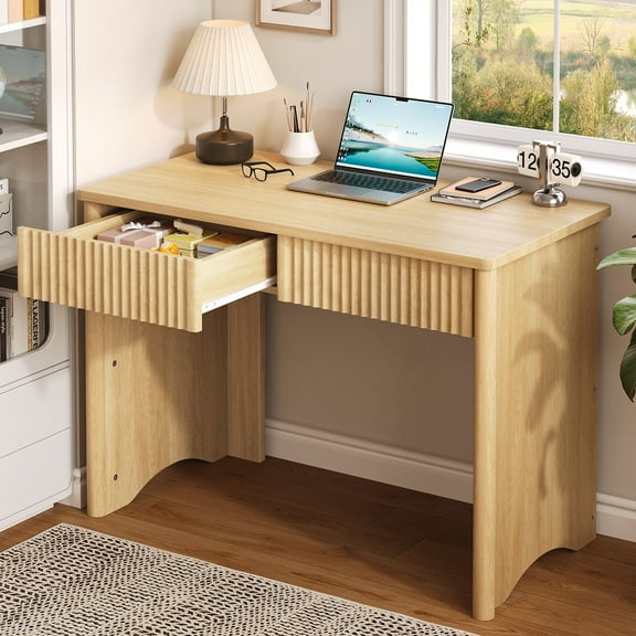 Bestier Computer Desk with 2 Storage Drawers,Home Office Writing Study Desk PC Table for Small Space,Log