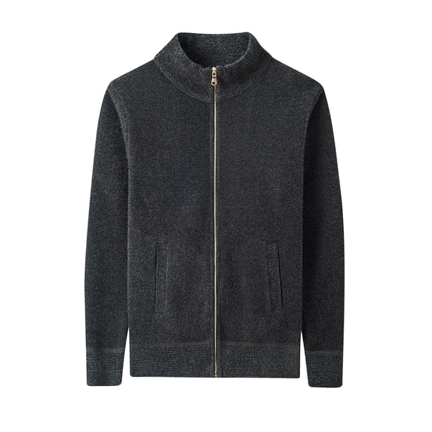 Men's Cardigan Stand Collar Zip Up Knit Jacket, Winter Warm