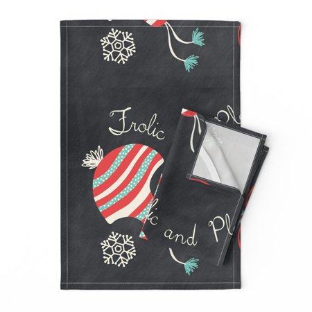 

Printed Tea Towel Linen Cotton Canvas - Holiday Winter Snowflake Snow Play Chalkboard Print Decorative Kitchen Towel by Spoonflower