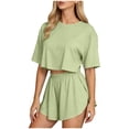 thumbnail image 2 of jobturf Casual Two Piece Sets for Women Short Sleeve Crop Top and High Waist Split Hem Shorts Set Summer Tracksuit Matching Outfits S-XL, 2 of 5