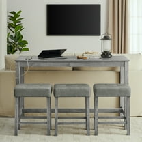 YIYADO 59" Dining Table Set with Power Outlet, 3 Upholstered Stools Behind Sofa, 4 Piece Bar Table and Chair Set, Gray