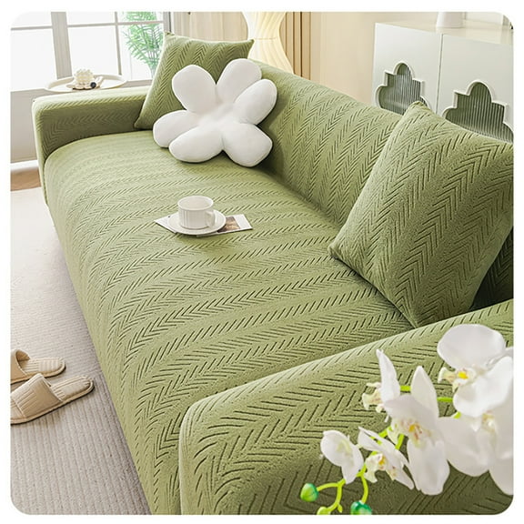 Super Stretch Sofa Slipcover,Washable Non Slip Soft Couch Sofa Cover with 17.7*17.7 inch pillowcase,Spandex Furniture Protector with Elastic Bottom for Kids,Pets Green-Single