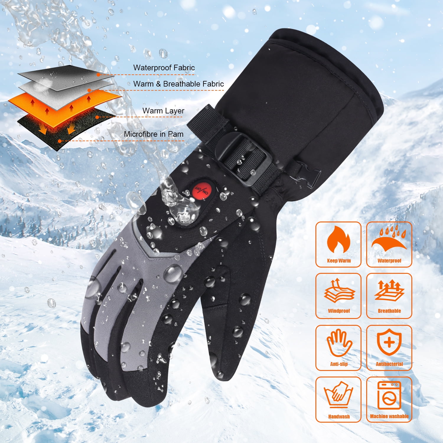 SNOW DEER Winter Mittens Heated Gloves Rechargeable Eelctric Battery for Men Women Keep Warm Heated Ski Outdoor Sports Gloves