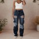 thumbnail image 1 of WILLBEST Jeans Mujer Pantalones Vaqueros Cargo Con Diamantes de Imitación Para Mujer, Cintura Alta, Holgados, Sexys, Brillantes, Con Cortes, Rotos, Desgastados y Elásticos, Para Atuendos Casuales., 1 of 3