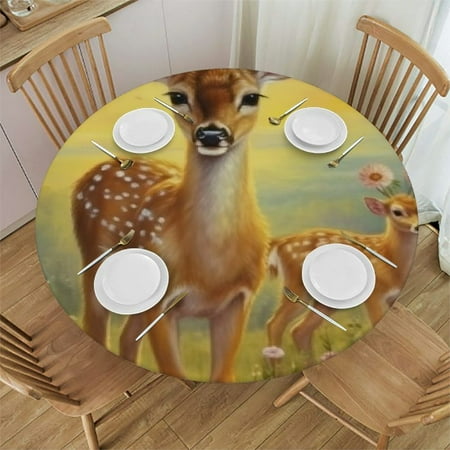 

BCIIG Deer Baby Field Round Tablecloth Stain-Resistant & Washable Ideal for Indoor and Outdoor Dining - 100% Polyester Outdoor Picnic Camping Kitchen Dining Party Tablecloths 46 -50