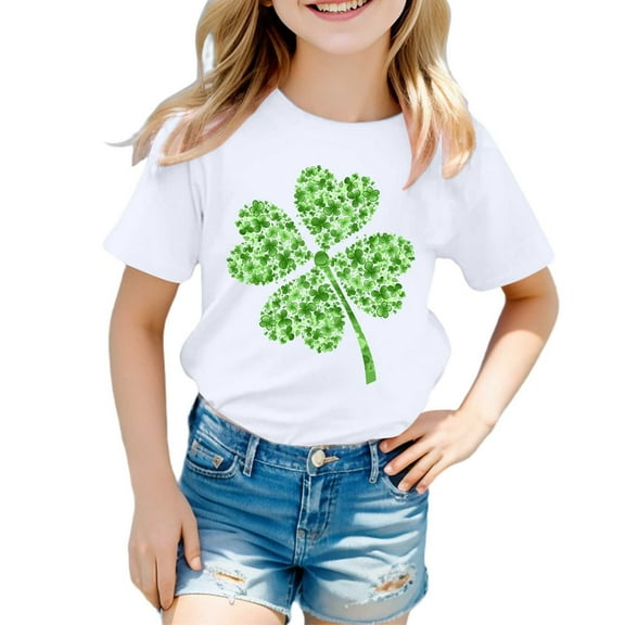 St Patricks Day Shirt Kids Clover Lucky Graphic Short Sleeve T-Shirt Tops St Patricks Day Clothes for Boys 8-9 Years