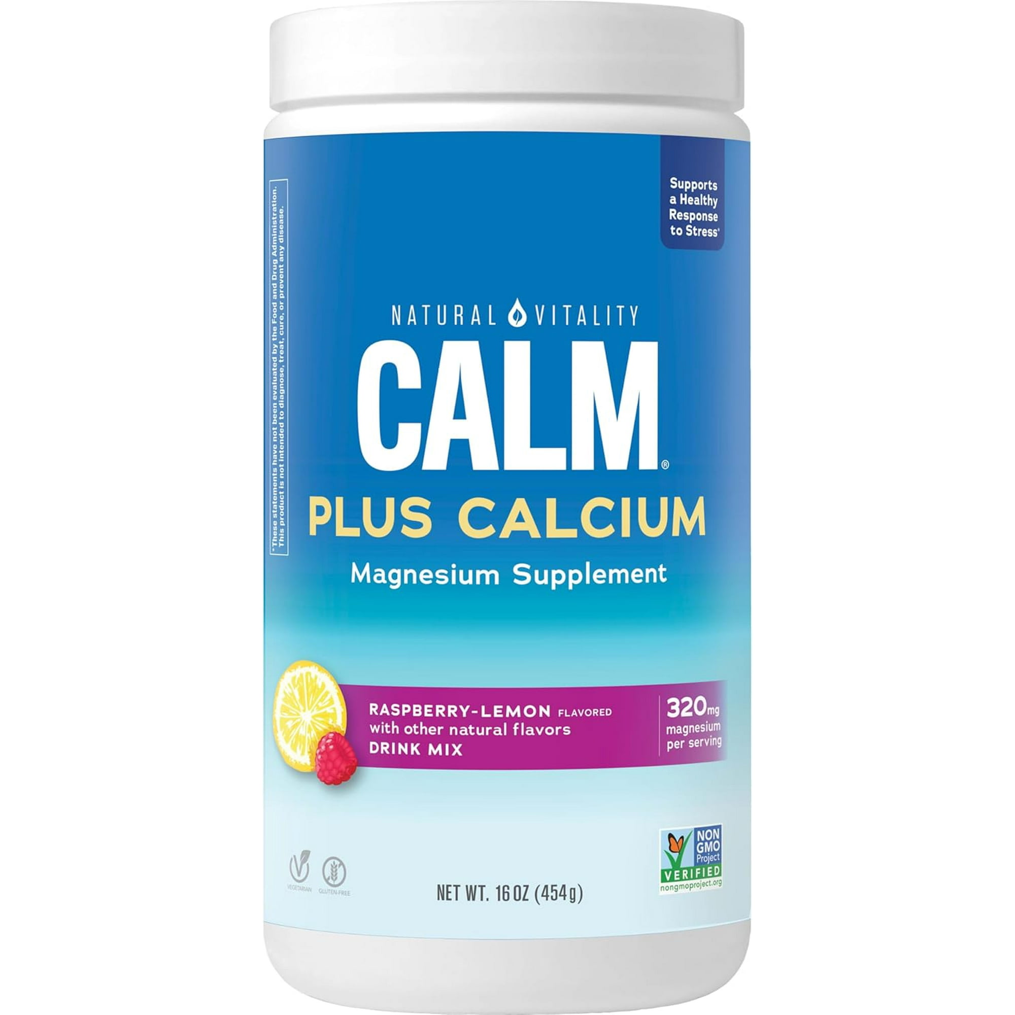 Natural Vitality CALM Magnesium Supplement Drink Mix Plus Calcium for Mood Support, Raspberry Lemon,16 oz