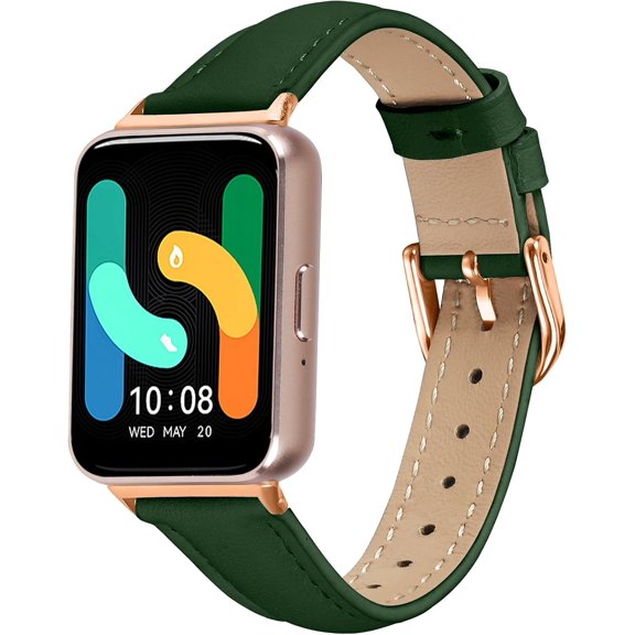 MYKOMI Straps Compatible with Samsung Galaxy Fit3 Strap, Slim Genuine Leather Business Sport Band Replacement Adjustable Wristband Bands for Galaxy Fit 3 SM-R390