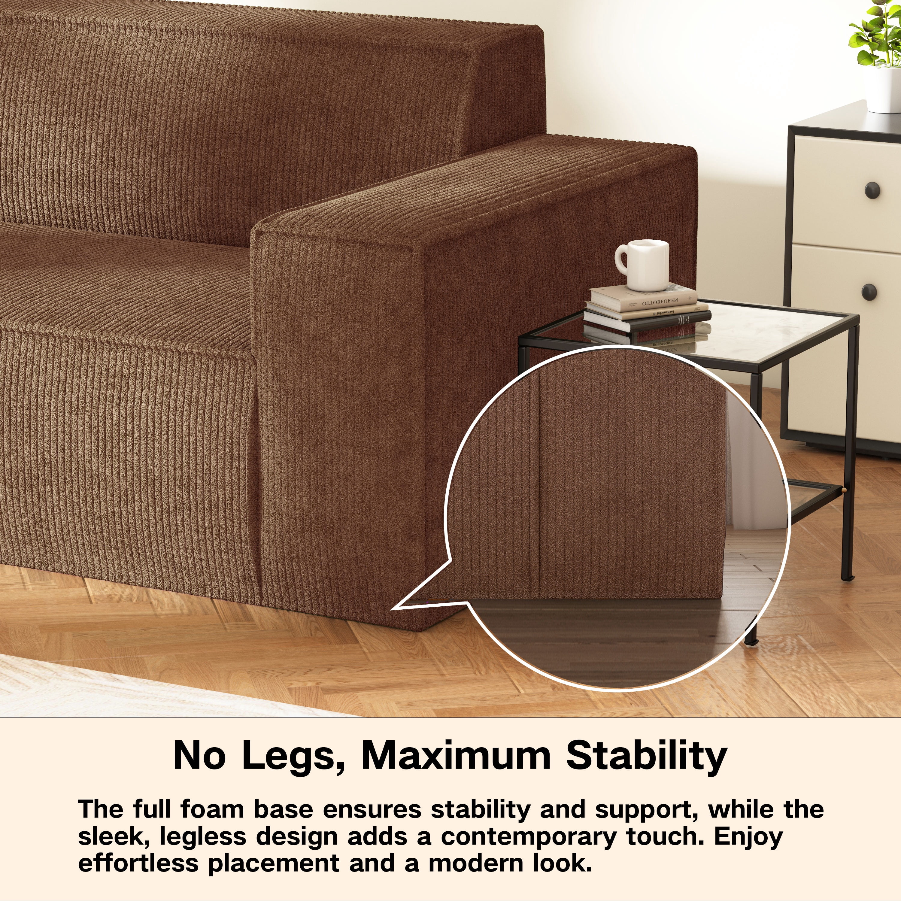 Traumliebe Sofa-in-a-Box Memory Foam 3-Seater Adult Deep with Corduroy Fabric Couch for Living Room,Brown
