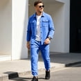 thumbnail image 2 of Dwelliawo Men's 2 Piece Fall Outfit Collared Button Down Jackets and Drawstring Pants Sets Casual Tracksuits with Pockets Royal Blue 3xL, 2 of 5