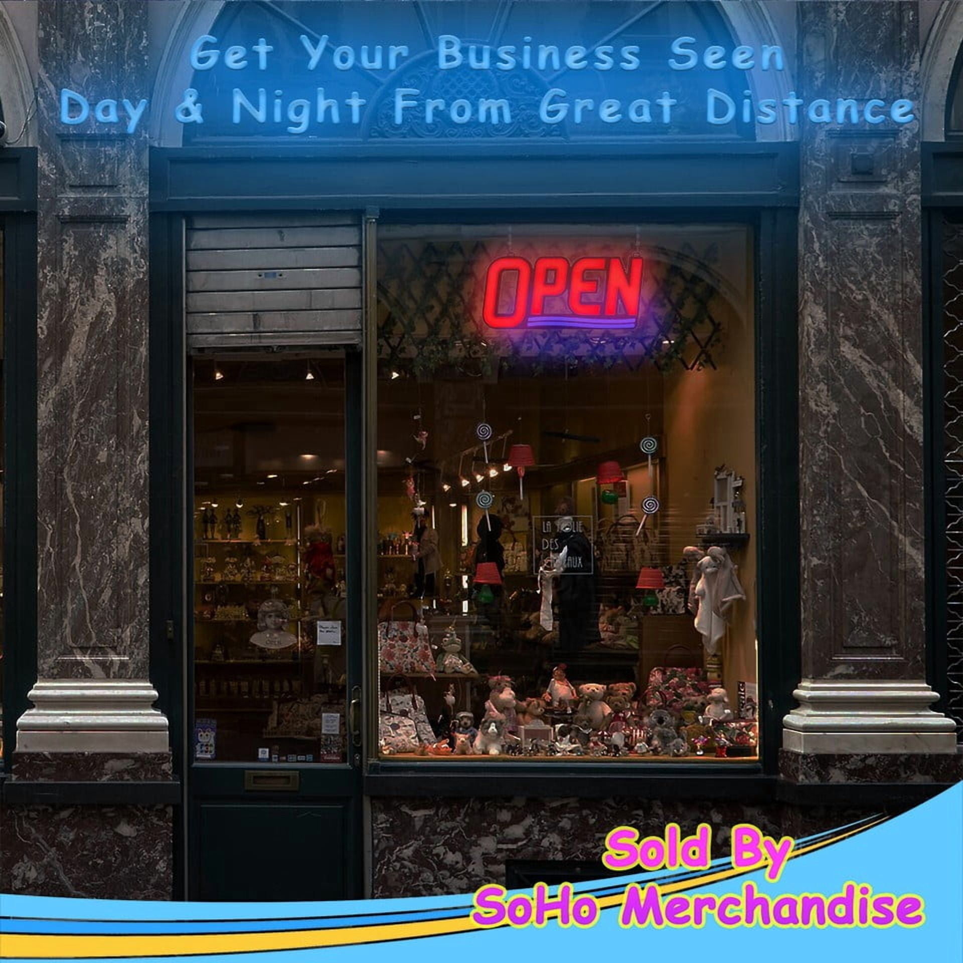 Ultra Bright LED Neon Light Business Open Sign Display for Restaurant Store Shop ( 17" x 8" Rectangle Red & Blue )