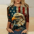 thumbnail image 2 of 3/4 Length Sleeve Tops for Womens 4Th of July Patriotic T-Shirts USA Flag Star Stripe T Shirts Relaxed Fit Tunics Blouses Scooped Neck Tees Dressy Vintage Blouse Going Out Beach Outfits, 2 of 5