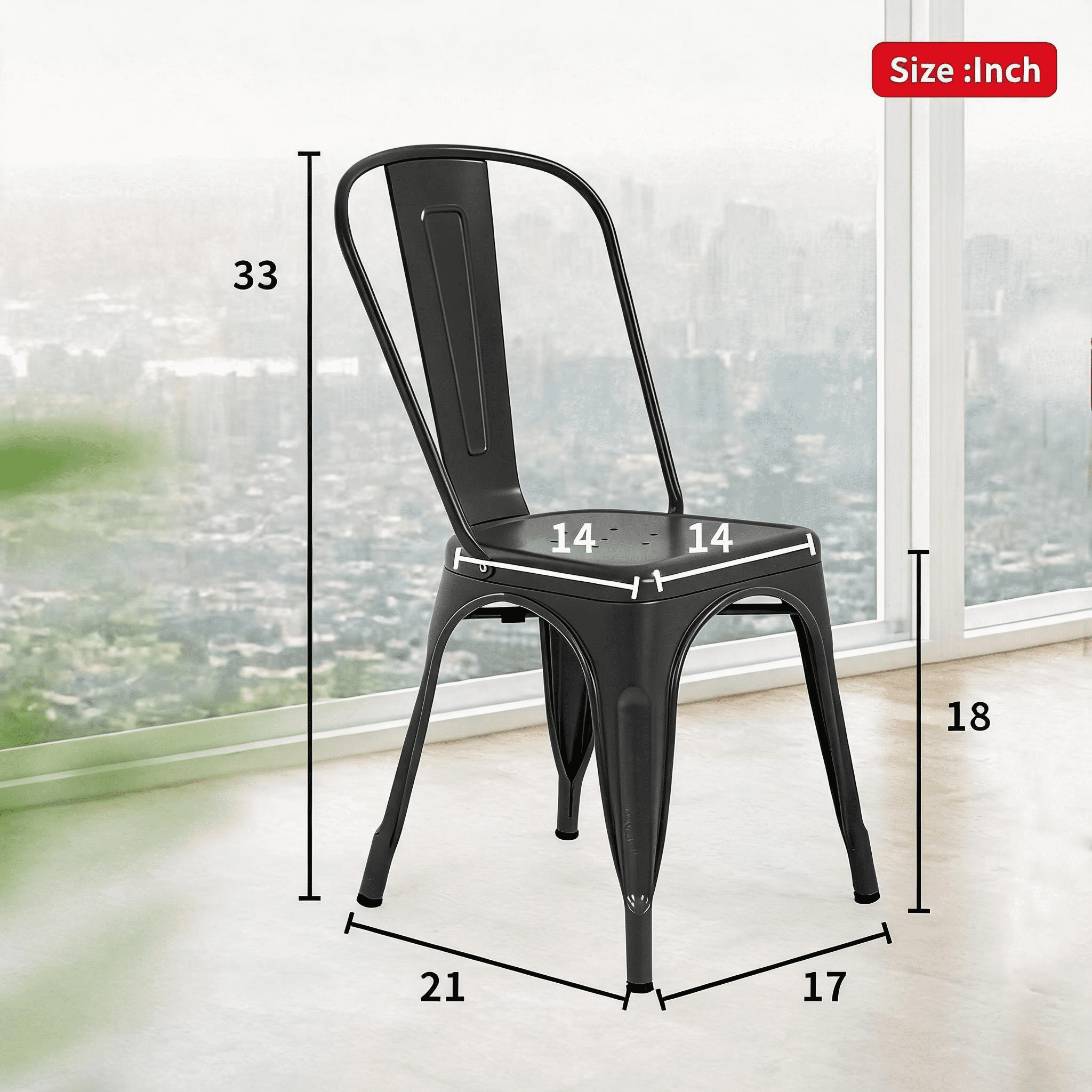 Set of 4 Matte Black Stackable Metal Dining Chairs, Modern Industrial Vertical Slat Back Armless Chairs with Cross Brace Support, Lightweight Portable Chairs for Kitchen Dining Room Bar Cafe