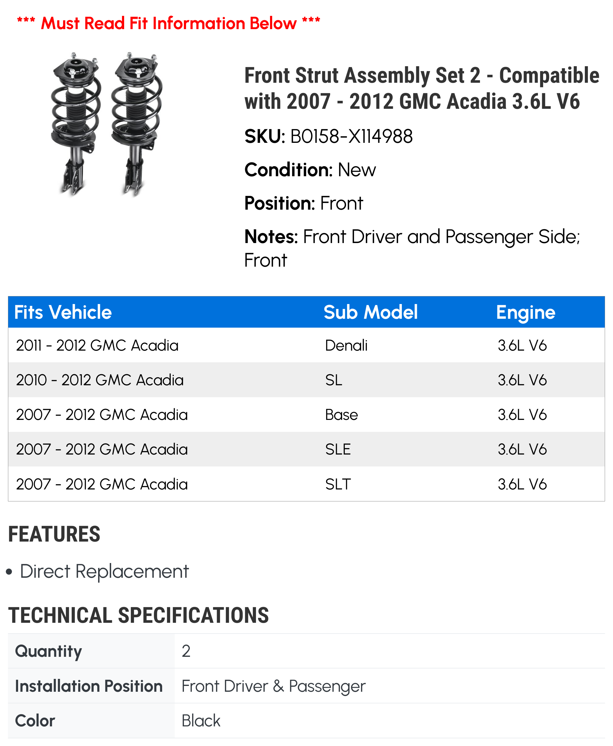 Pair Front Sway Bar Link Set For 2008-2016 Acadia / Outlook / Enclave / Traverse 3.6L – K750155