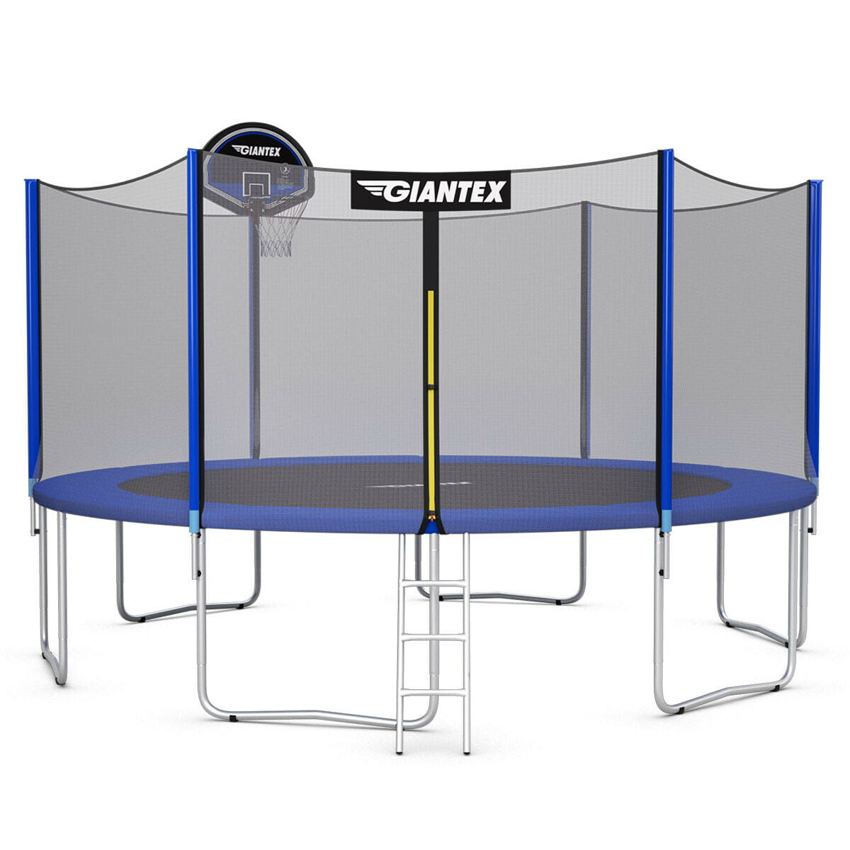 Topbuy 15 Feet Trampoline Combo Bounce Jump Safety Enclosure Net With Basketball Hoop Ladder