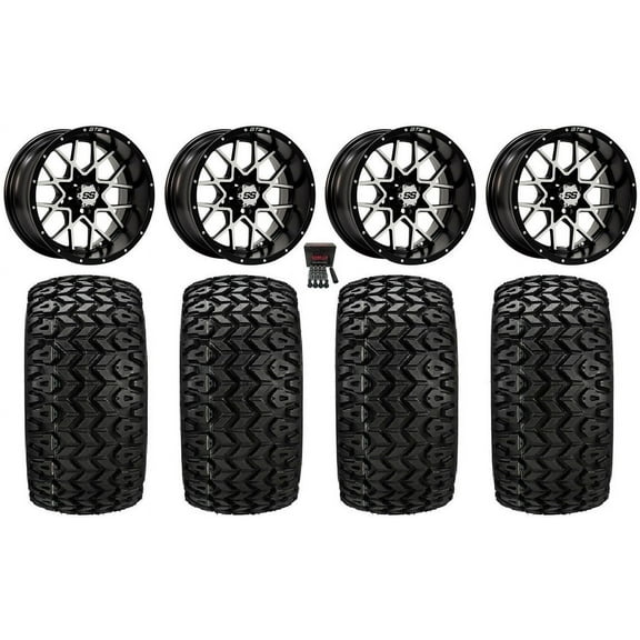 GTW Vortex 2 12" Golf Cart Wheels Machined 23" Sierra Sport Tires Yamaha