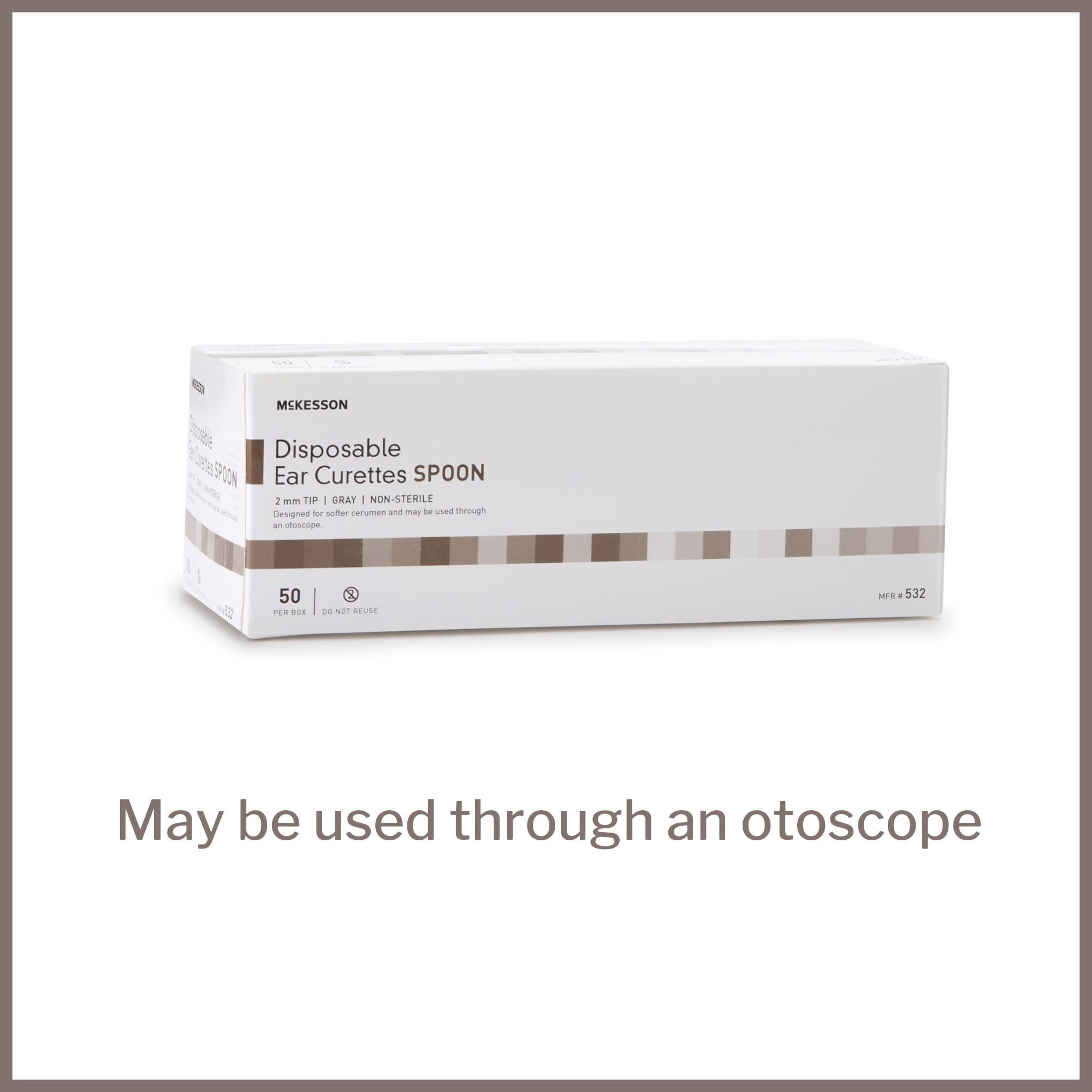 McKesson Disposable Ear Curette Spoon, Non-Sterile, 2mm Tip, 50 Count, 10 Packs, 500 Total