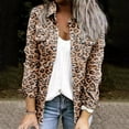 thumbnail image 2 of IROINNID Women's Short Shearing Jacket Turndown Lapel Print Long Sleeve Winter Leopard Buttons Cardigan Coat, Brown, 2 of 8