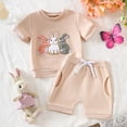 thumbnail image 2 of Xyant Toddler Baby Boy Girl Easter Outfit Bunny Embroidery Short Sleeve Shirt and Shorts Sets Summer Clothes (Beige,6-12 Months), 2 of 6