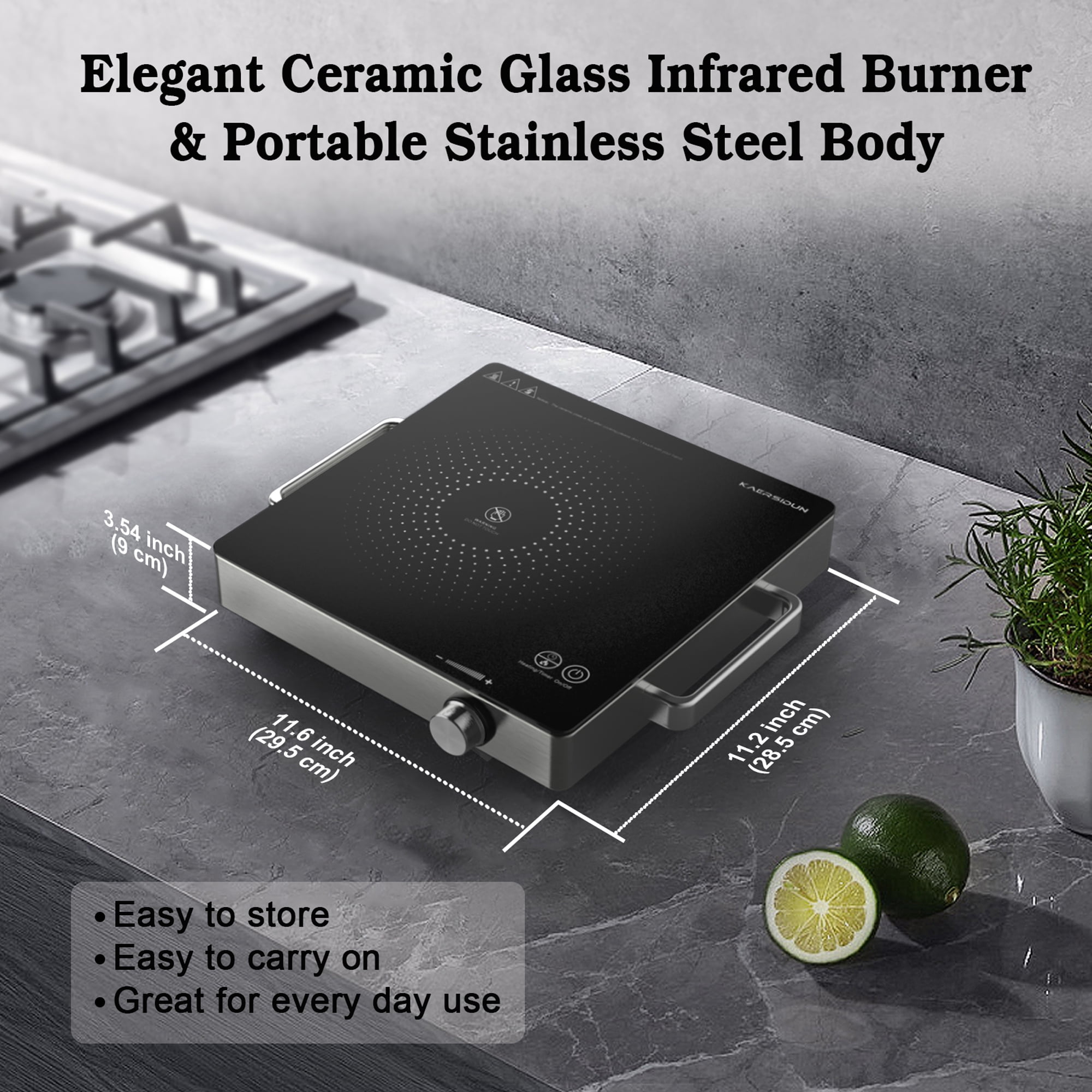 Hot Plate Electric Single Burner 1500W Portable Burner for Cooking with Adjustable Temperature & Stay Cool Handles, Non-Slip Rubber Feet, Stainless Steel Easy to Clean, Compatible for All Cookwares