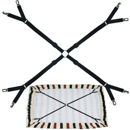 In Your Place Furniture Small Crisscross Twin Size Bed Full Size Bed Fitted Sheet Straps Suspenders Gripper/Holder/Fastener -Keep Your Bed Sheet in Place! Small Style for Your Twin Size Bed/Full Size Bed - Black - One Set ()