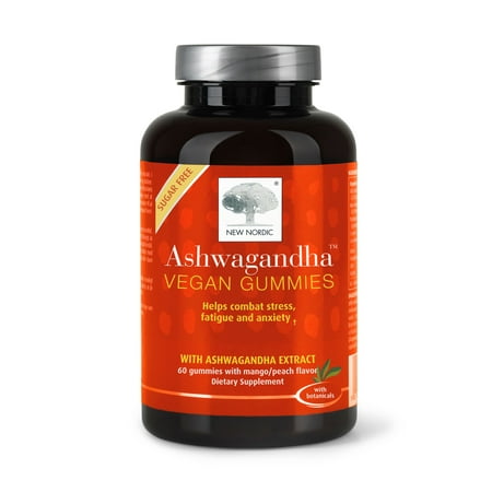 NEW NORDIC Ashwagandha Vegan Gummies | 300 mg Ashwagandha Root Extract | Sugar Free | Adaptogens for Men and Women | Delicious Mango Peach | 60 Gummies