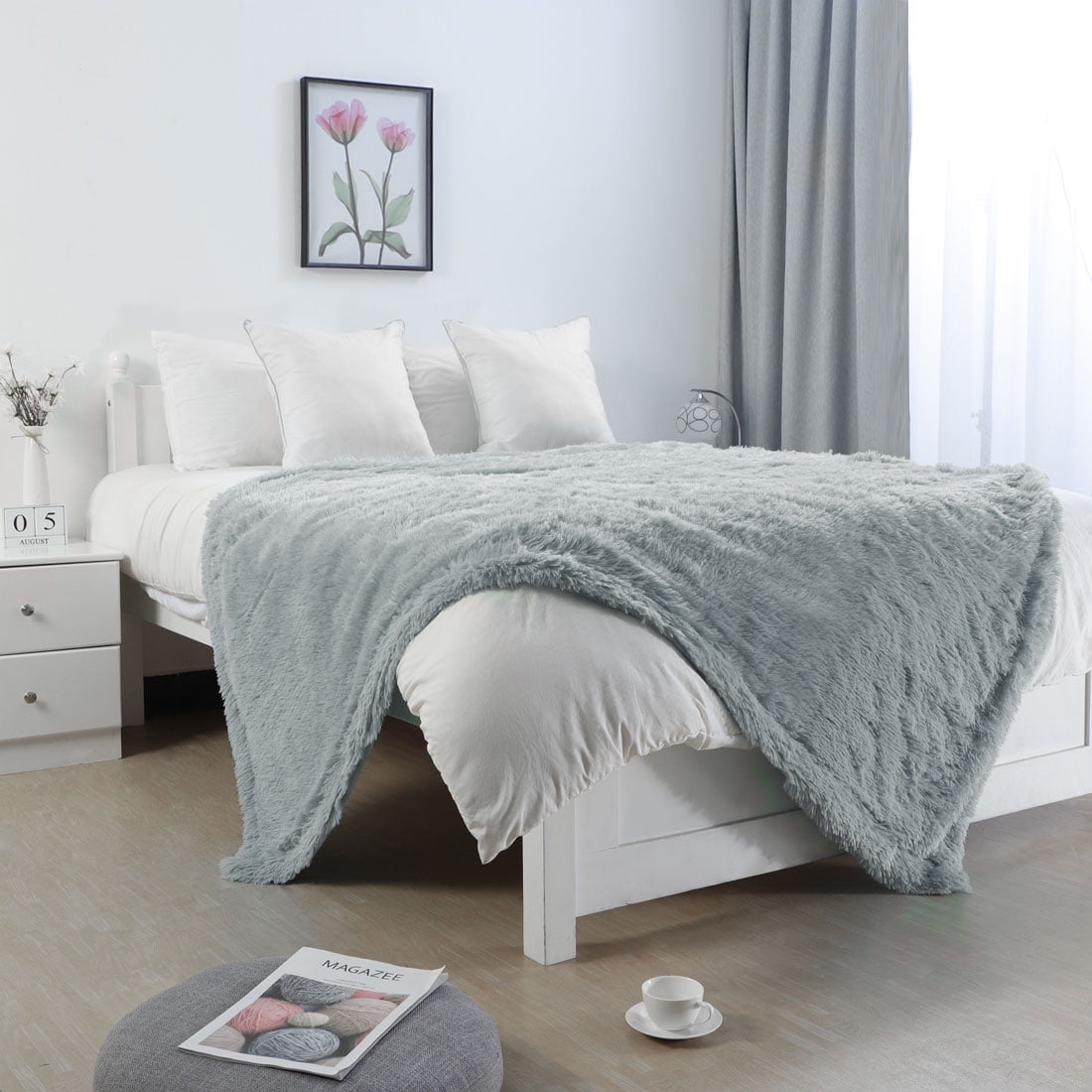 Unique Bargains Shaggy Faux Fur Decorative Blanket Gray Twin Walmart