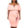 thumbnail image 3 of Women's Plus Off Shoulder Flounce Bodycon Dress with Embroidery, 3 of 5