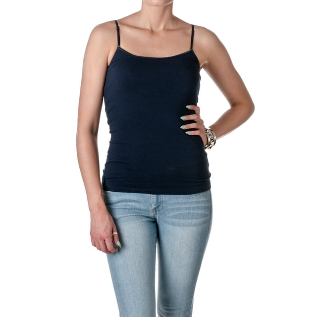 Cami Camisole Built in Shelf BRA Adjustable Spaghetti Strap Tank Top,Small,Navy blue