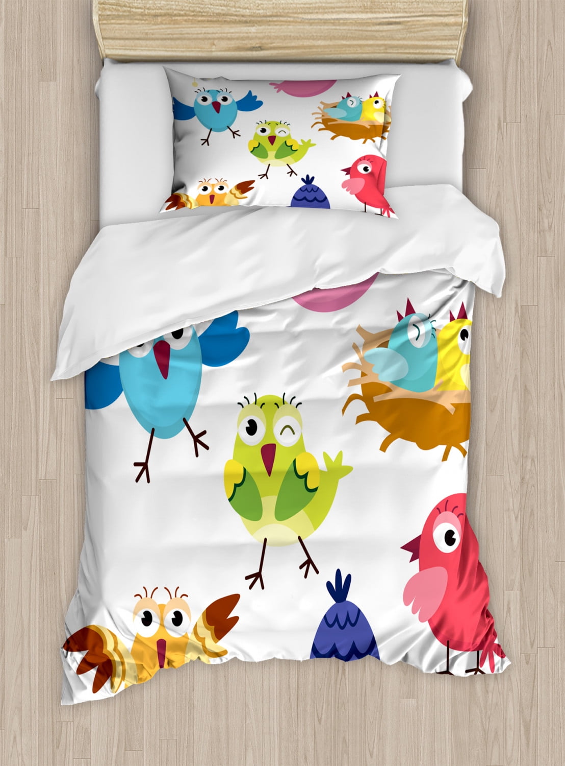 Bird Duvet Cover Set Funny Happy Cute Colorful Birds And Sun In