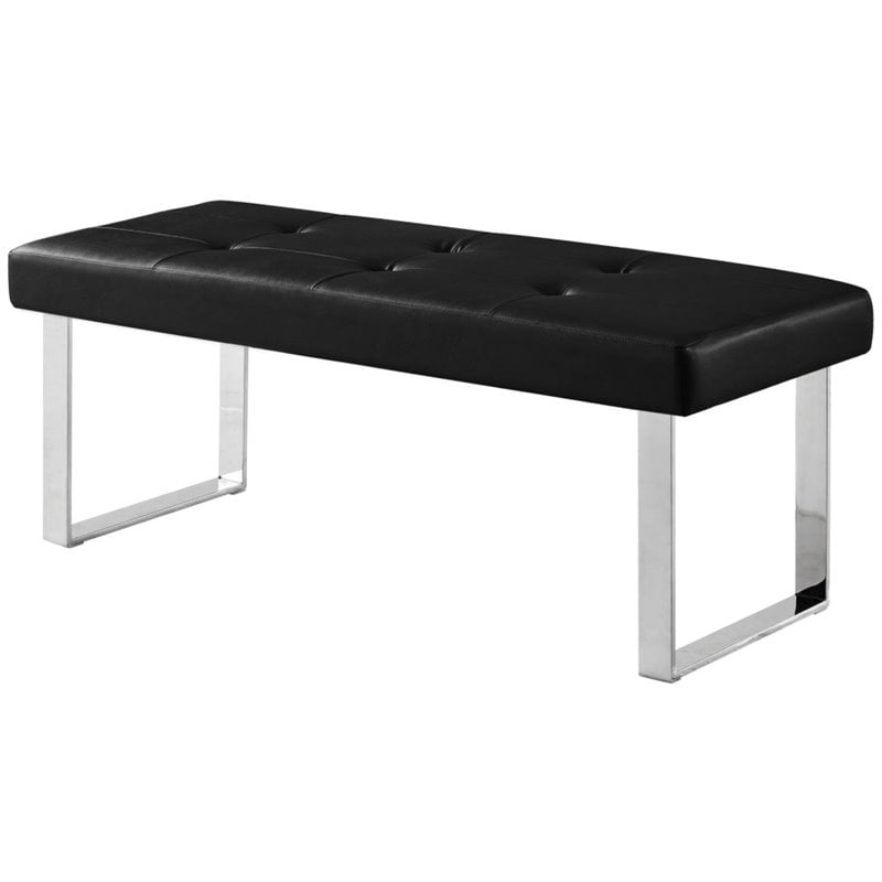 Posh Living Myles Faux Leather Bench with Stainless Steel Legs in Black