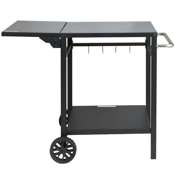 VEVOR Outdoor Grill Dining Cart with Double-Shelf, BBQ Movable Food Prep Table, Multifunctional Foldable Iron Table Top, Portable Modular Carts for Pizza Oven, Worktable with 2 Wheels, Carry Handle