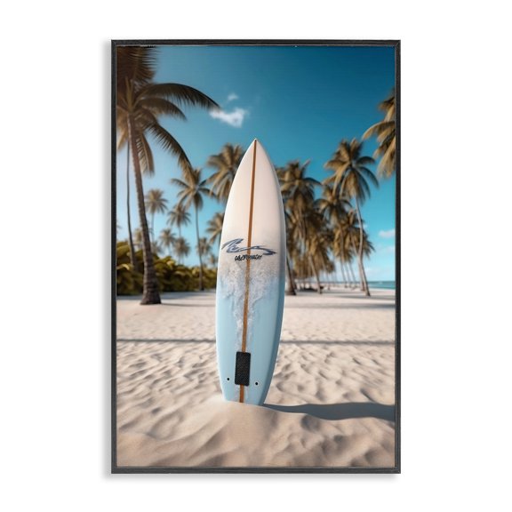 Stupell Industries Coastal Standing Surfboard Coastal Blur Black Framed Giclee Art, 12 x 18, by LSR Design Studio