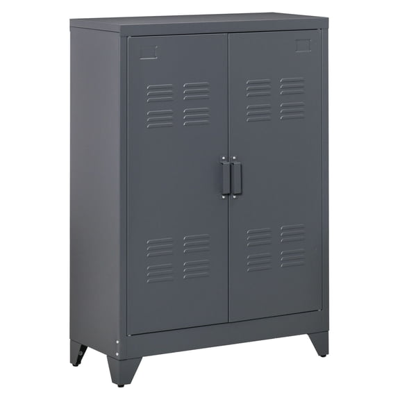 Steel Storage Cabinet - 2 Tier Adjustable Metal Organizer - Industrial Locker Cabinet for Home Office, Living Room - Gray