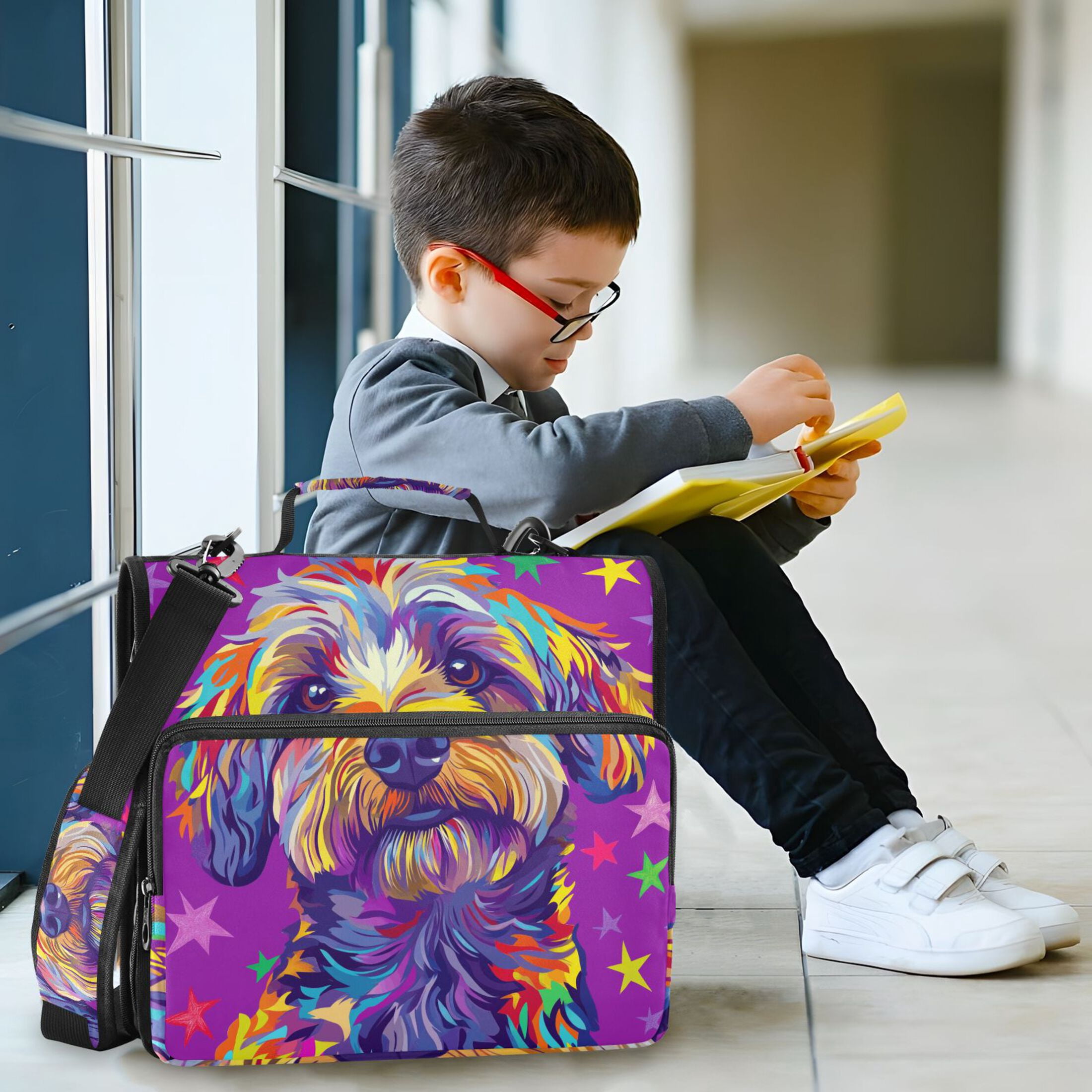 3 Ring Zipper Binder with Shoulder Strap Waterproof Trapper Keeper 2 Inch D-Ring 500 Sheets Capacity Cute Dog and Star