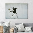 thumbnail image 4 of HFDF Canvas Print Wall Art Banksy Man Throws Yellow Flower Bouquet Graffiti & Street Art Pop Culture Illustrations Pop Art Bohemian Multicolor Dark for Living Room, Bedroom, Office 18x12inch Framed, 4 of 7
