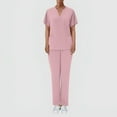 thumbnail image 6 of HAJWOH Womens Scrubs Sets XL Stretchy Nursing Uniform Short Sleeve V Neck Scrub Top & Pants Solid Color Medical Scrub Sets with Multi Pockets Pink XL, 6 of 6