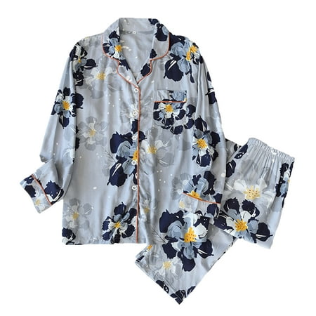 

Modal Pajama Set for Women Fashion Printed Soft Lightweight Cotton Sleepwear Loungewear Sets Button Down Womens Long Sleeve Adult Pjs Nightgown
