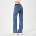 thumbnail image 3 of Women Fashion Solid Loose Pant Washed Polished Waist Jeans Trousers Dorm Pant Pants Size 12 Women Jean Stretch 20w Womens Pants Jean Leggings for Women Petite Womens Jean Overalls Pants Jean Pants for, 3 of 3