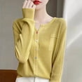 thumbnail image 2 of Fiaer Cardigan Sweaters for Women Buttons Down V-Neck Long Sleeve Pockets Lightweight Knit Tops for Daily Yellow XL, 2 of 5