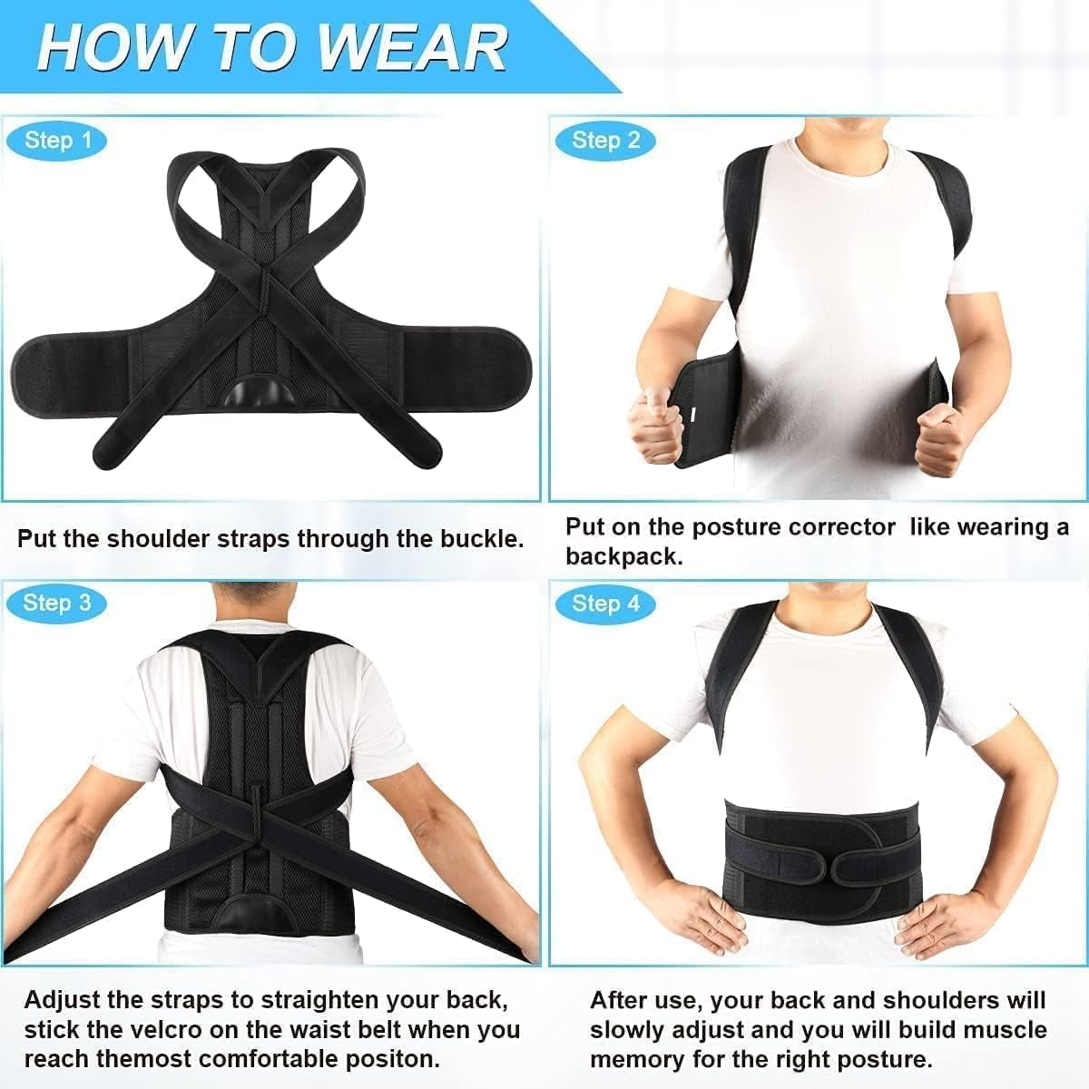 Hfnggwee Posture Corrector Brace for Men & Women - Breathable Lumbar Support Belt to Improve Alignment & Relieve Back, Neck & Shoulder Discomfort A329-409