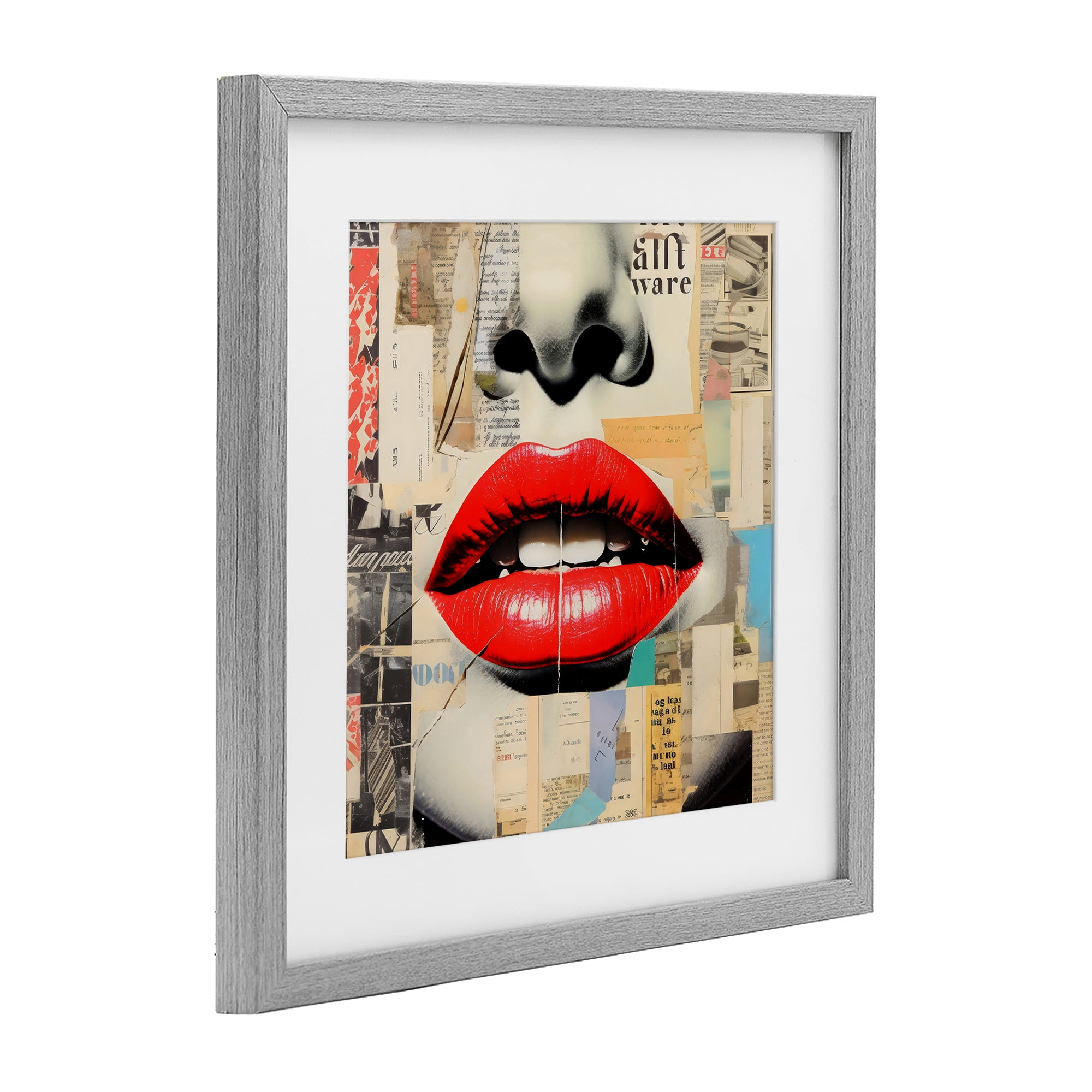 Stupell Industries Fashion Collage with Scarlet Lips Gray Framed Print Under Glass, design by Creative Studio