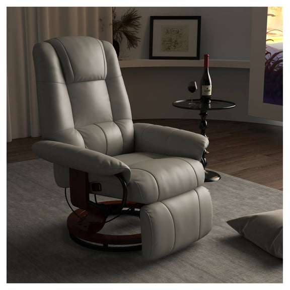 Faux Leather Recliner Chair, Swivel Lounge Chair with Footrest, Adjustable Living Room Chair, Gray