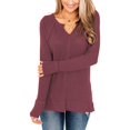 thumbnail image 4 of Túnica de punto de gofre de manga larga para mujer, camisetas casuales con cuello en V, jerséis de ajuste holgado Xemadio WMZY-696-8, 4 of 6
