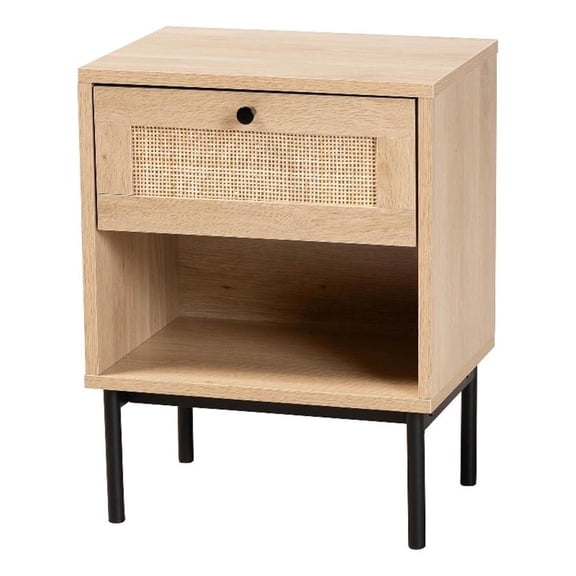 Baxton Studio Sherwin Brown and Black 1-Drawer End Table with Rattan Accent