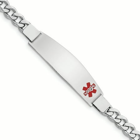 Non Enameled Medical Id Curb - .925 Sterling Silver 6.00MM Red Enamel Medical Alert ID Curb Link Bracelet 8.00 Inches