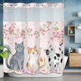 thumbnail image 6 of No Hook Shower Curtain with Snap in Liner, Cute Cats Pink Cherry Blossom Branches Waterproof Bath Curtain Double Layers with See Through Top Window, Spring Summer Floral Hotel Shower Curtains 72x72in, 6 of 9