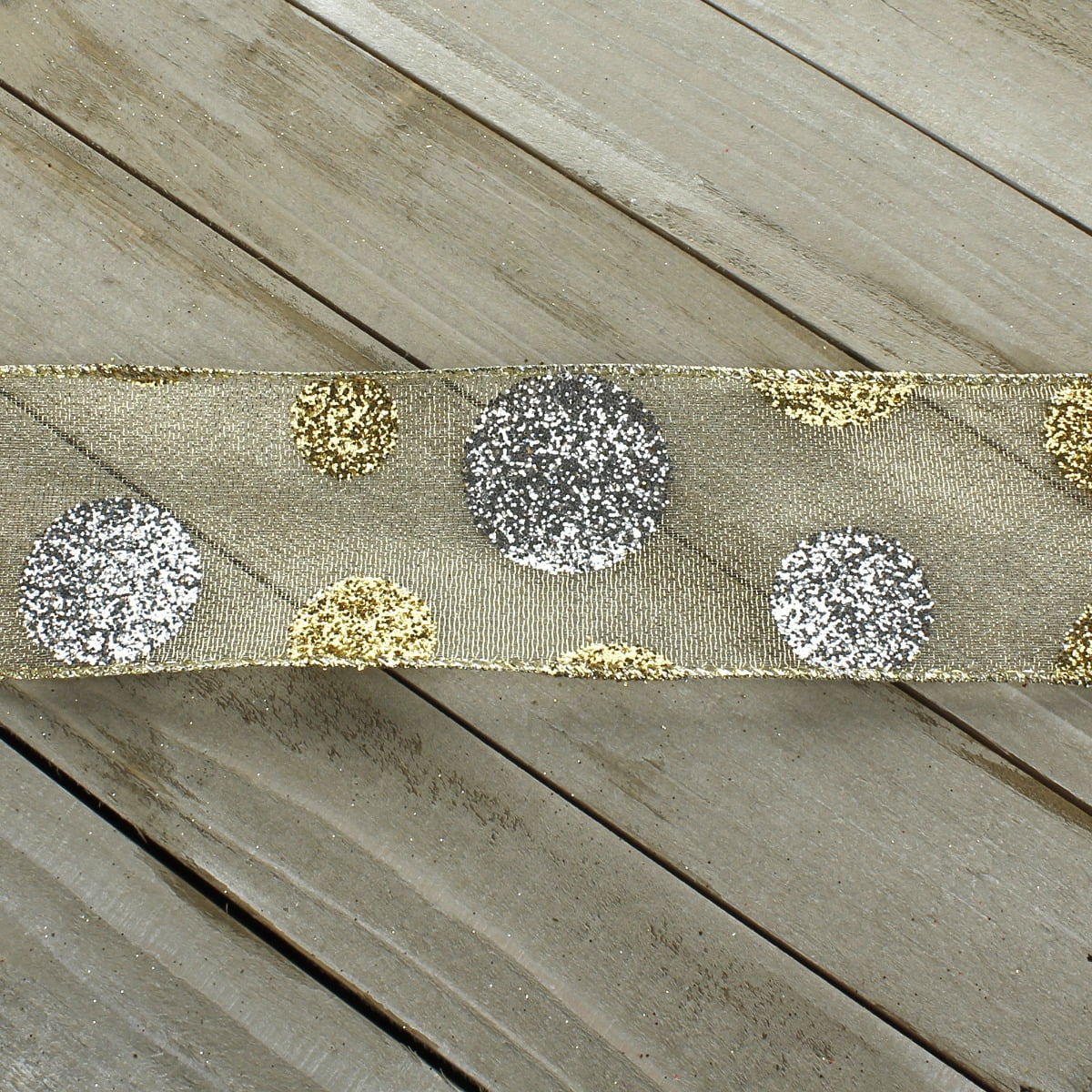 Ribbon Traditions Large Glitter Dots Gold / Silver Wired Ribbon 2 1/2" by 10 Yards