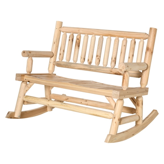 2-Person Wood Rocking Chair - Outdoor Loveseat for Patio, Backyard, Garden - Natural Fir Wood - Heavy Duty 550lbs Capacity